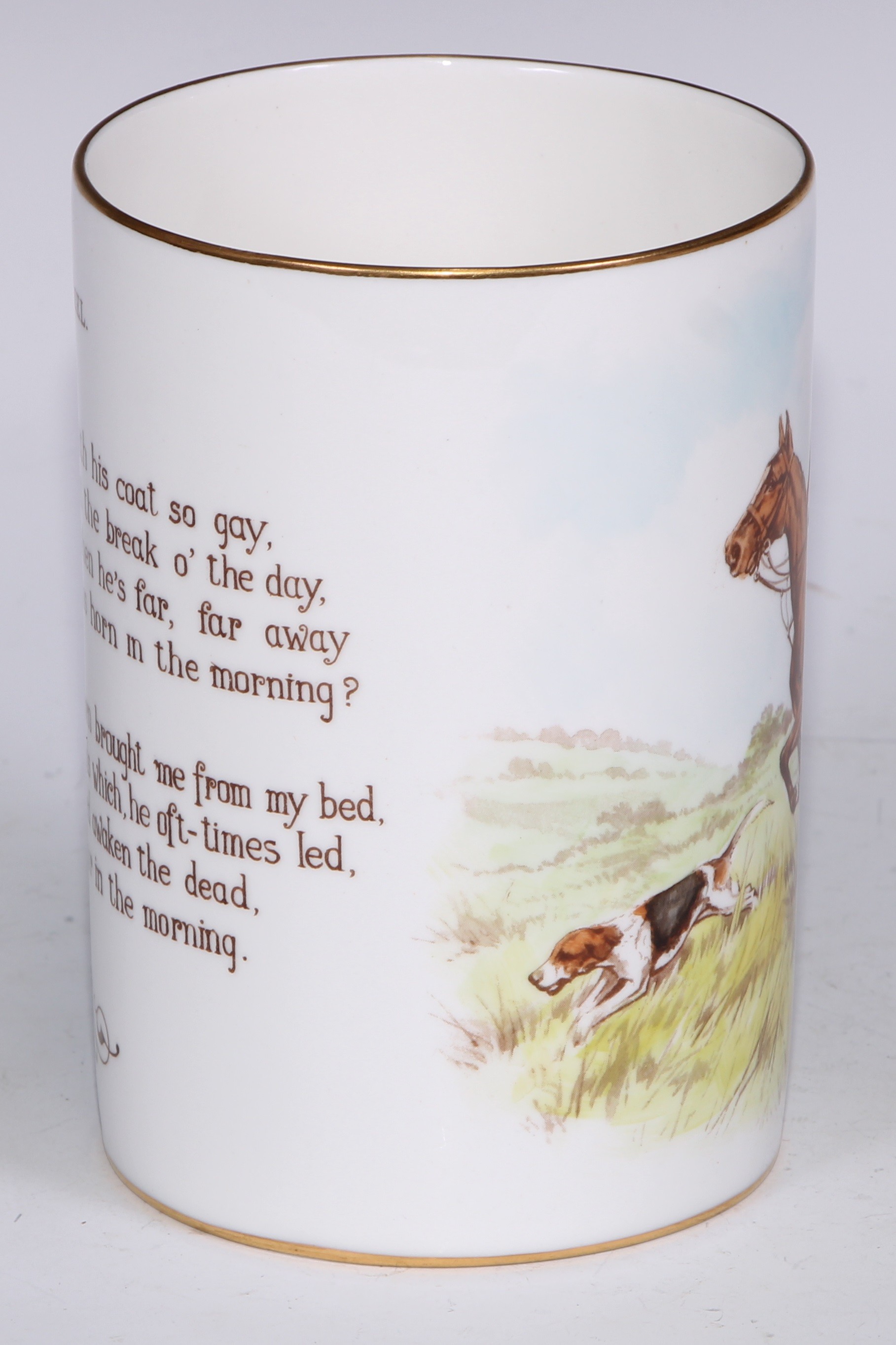 A Royal Crown Derby cylindrical mug, printed and painted by F Cox, with a hunting scene, to verso - Bild 11 aus 42