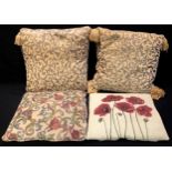 Soft Furnishings - a pair of gold cushions, tassels, to corners; others