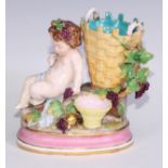 A Sampson Hancock Derby figural sweetmeat, allegorical of summer, the basket festooned with fruiting