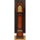 A George III style oak dwarf longcase clock, 20cm arched brass dial with Roman and subsidiary Arabic