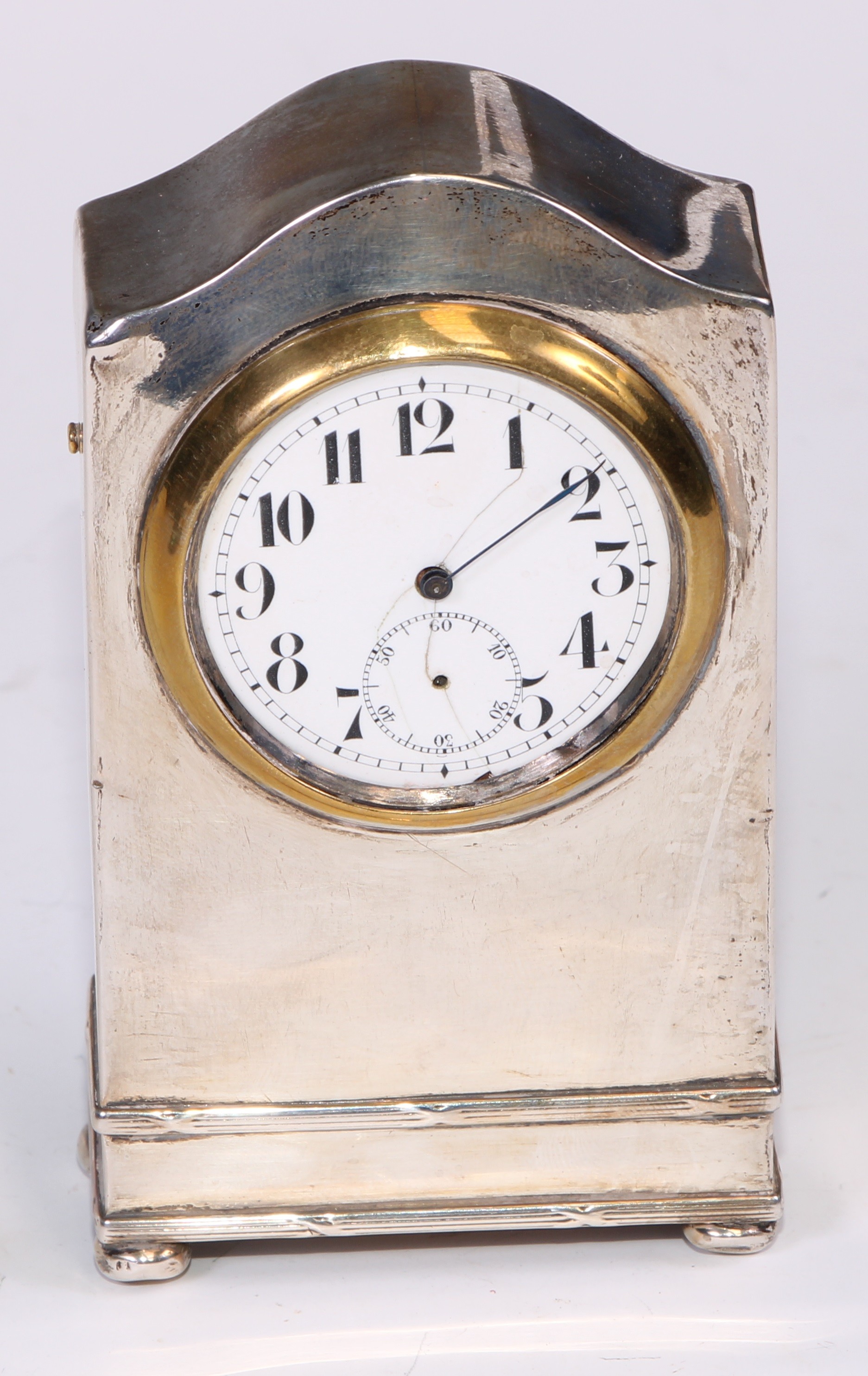 An Elizabeth II silver pyramid shaped clock, circular dial with Roman numerals, marked Grand Met - Image 4 of 4