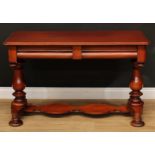 An early Victorian mahogany side table, moulded top above a pair of concave frieze drawers, turned