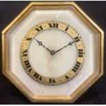 An Art Deco octagonal boudoir timepiece, the clock dial with a chapter of Arabic numerals, 7cm high,