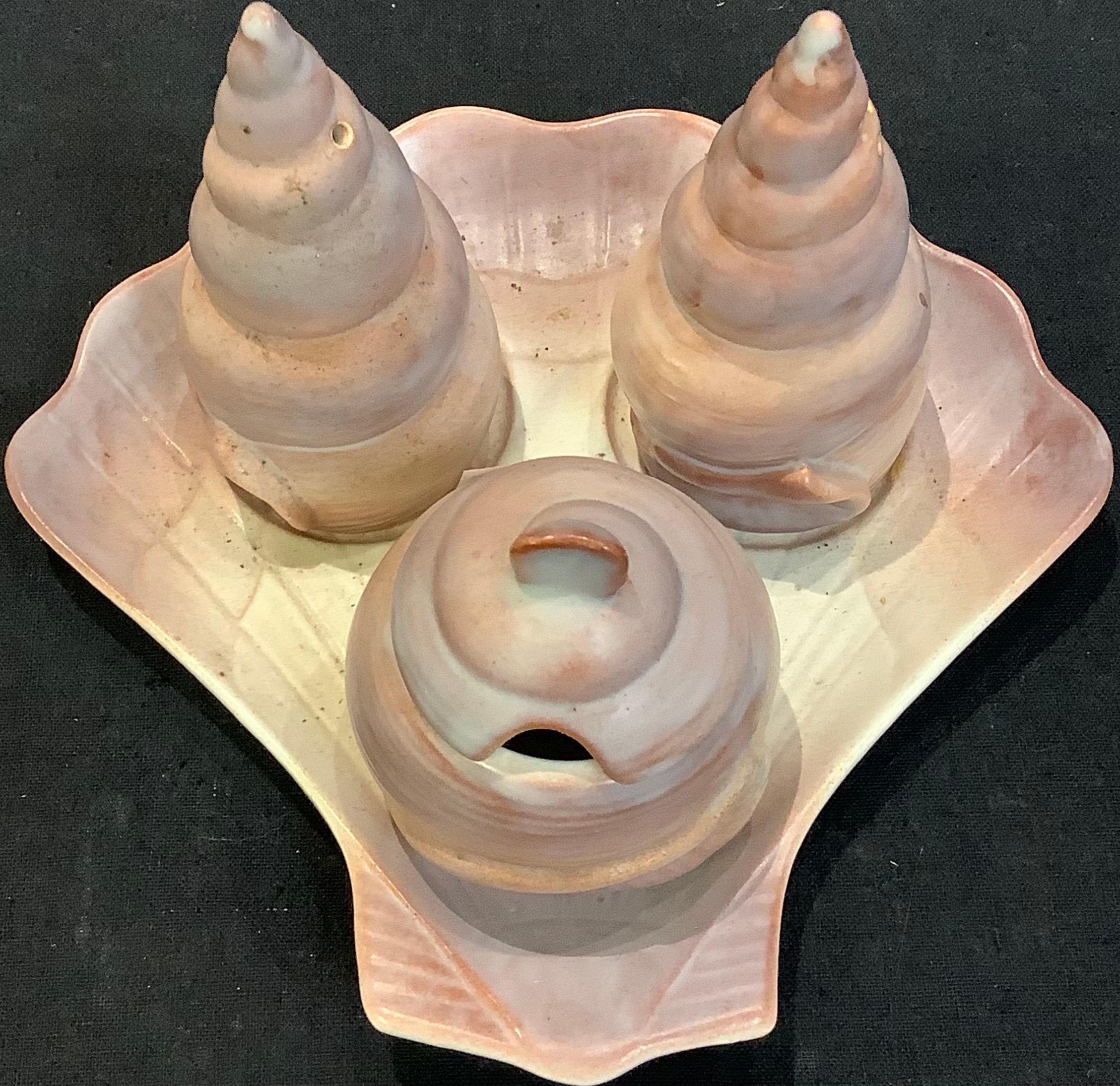 A Carlton Ware shell cruet set, in shades of pink