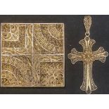 A continental silver gilt filigree square case, decorated with three-leaved clover, styalised