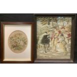 Two Victorian woolwork pictures, figures and still life