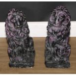 A pair of painted reconstituted stone heraldic lion models, the largest 38.5cm high (2)