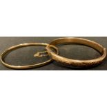 A 9ct rose gold hinged bangle, marked 375, 8.7g; another, marked 375, 3.8g (2)