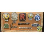 Car Badges - Rolls Royce, Ford, AA, RAC, Butlins, Cortina, Escort, Victor, National Trust, mounted