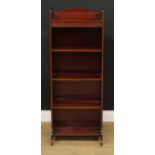 An early 20th century boxwood strung mahogany bookcase, 122cm high, 46cm wide, 25.5cm deep