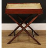 A 19th century mahogany serving tray on stand, 58.5cm high overall, the tray 58.5cm wide, 41.5cm