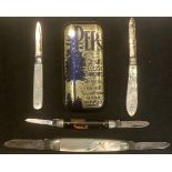 A Victorian silver and mother-of-pearl fruit knife, Sheffield 1896; another, George V, Sheffield