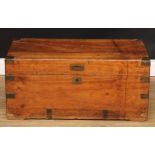 A brass mounted camphor chest or trunk, flush campaign type handle, carry handles to sides, 38.5cm