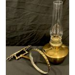 A 19th century brass 'Lamp Veritas' wall mounted oil lamp, adjustable branch, approx. approx. 45cm