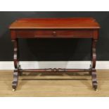 A mid-19th century mahogany side table, rectangular top with shallow half-gallery above a single