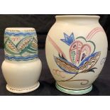 A Langley Mill Pottery ovoid vase, hand painted with stylised floral sprays, 18.5cm, printed Birks