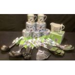 A set of six Portmeirion Botanic Garden pattern kitchen utensils, comprising slotted spatula, ladle,