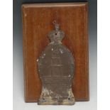 An early 19th century lead fire mark, Royal Exchange, London, variant K, 22.5cm high, 10.5cm wide,