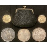 Coins - a Victorian silver crown, 1887; another 1899; a Victorian silver four shilling piece,