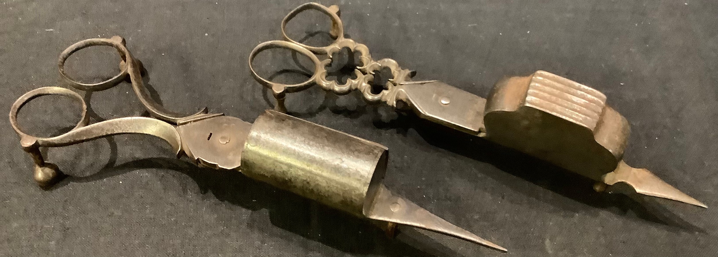 A pair George III steel wick trimmers/snuffers, 18cm; another pair similar (2)