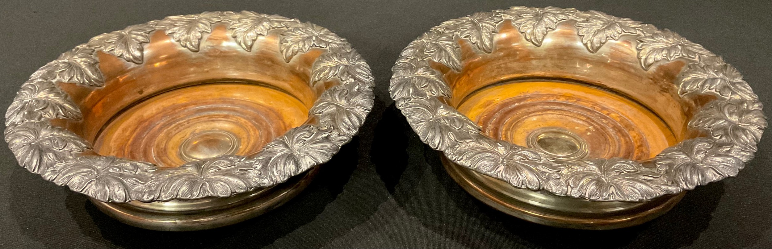 A pair of George/William IV Old Sheffield Plate wine coasters, 18cm diam