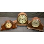 An oak Westminster chime mantel clock, 40cm wide; two other smaller mantel clocks (3)