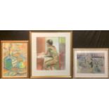 Pictures and Prints - a large modern British pastel, Seated Nude, signed and dated; another,