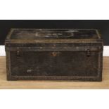 A 19th century brass mounted and studded chest or trunk, carry handles to sides, 40cm high, 90.5cm