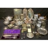 Plated and Metalware - an early 20th century plated teapot; a salver; other serving trays; plated