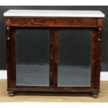 A mid-19th century rosewood side cabinet, marble top above a pair of frieze drawers flanked by