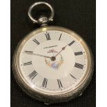 A Victorian silver fob watch, the dial inscribed J W Benson, decorated to the centre with a