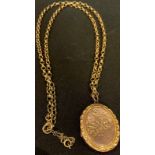 A 9ct gold necklace chain , marked 375, with a gold plated locket, 17g gross