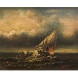 Chinese School (late 20th century) Ship at Full Sail, signed Lig Fong, oil on board, 19cm x 39cm;