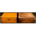 A 19th century walnut work box, hinged cover, 28cm wide; a Victorian rosewood work box, inlaid