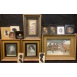 Pictures and Prints - a pair of portrait miniatures, oval prints, framed; silhouettes; an Italian