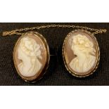 A pair of 19th century 9ct gold mounted carved shell cameo waistcoat buttons/clips, marked 9ct,