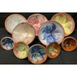 Paul Cummins MBA Terracotta sgrafitto flower bowls; a group of 10 hand-thrown bowls made for the