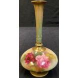 A Royal Worcester bottle vase, painted with roses, date code 1918, 17.5cm high