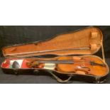 A violin, Nicholaus Amatus Cremonien ... paper label, two piece back, carry case