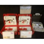 A Bernina Minimatic 807 sewing machine, red plastic carry case; another Minimatic sewing machine,