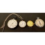A late 19th century continental open face pocket watch, Roman numerals, subsidiary seconds dial,