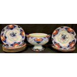 A late 19th century Staffordshire Ironstone soup tureen, six dinner plates, three soup bowls,