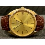 A Longines gold plated stainless steel gentleman's wristwatch, gilt dial, baton indicators, centre