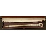 An Elizabeth II silver novelty meat skewer paper knife, Sheffield 1981, 59g, boxed