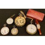 A late 19th century silver open face pocket watch, white dial, Arabic numerals; a French silver