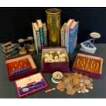 Boxes & Objects - a silver coronation spoon, 1937; Medite puzzles, Medite Magic, Dominoes, Stockade;