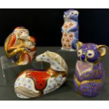 A Royal Crown Derby paperweight recumbent Horse; others Chipmunk, both gold stoppers; Koala Bear,