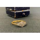 An Art Deco Diamond ring, 18ct gold shank, 2g gross.