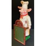 A large novelty figure as a Pig Chef, with removable message board, 63cm high