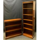 A Bevan Funnell Reprodux tall mahogany five shelf bookcase, 183cm tall x 60cm wide; a conforming low